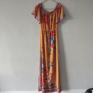 Flying Tomato Orange Floral Maxi Dress